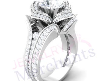 lotus flower engagement ring 335 ct round lab made white sapphire wedding ring solid 925 sterling - Flower Wedding Ring lotus flower engagement ring 335 ct round lab made white sapphire wedding ring solid 925 sterling - Flower Wedding Ring