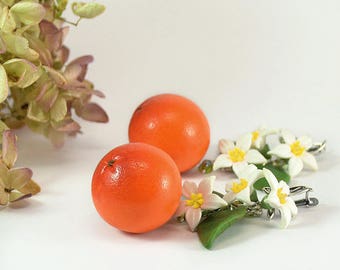Big Orange Earrings - Polymer clay jewelry - Handmade Orange jewelry - Orange citrus jewellery - Fruit earrings - mandarin earrings