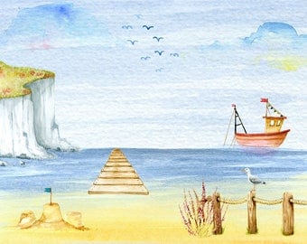 Digital illustration 'Boat' and the same design greeting card