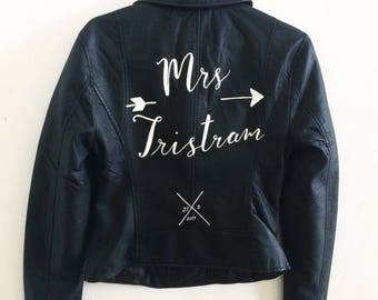 Custom Name' Bridal Biker Hand Painted Leather Jacket Black Customizable
