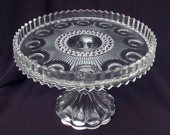 Manhattan Cake Dessert Stand US Glass 1902 - 10 Crystal Early American Pattern Glass