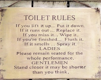 funny bathroom sign. funny sign. funny toilet sign. funny gift. Toilet Rules. water closet sign. office toilet sign.