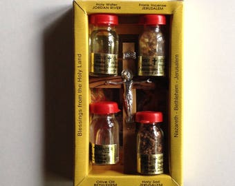 Holy Water and Crucifix Souvenir Set from the Holy Land, Holy Souvenir Gift From Jerusalem, Bethlehem