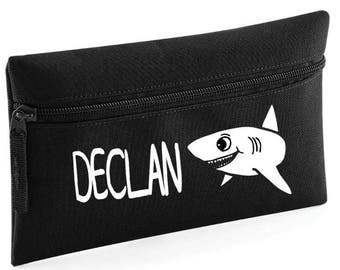 Personalised kids shark pencil case (your name) back to school