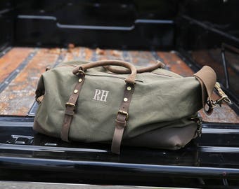 The Charles Military Style Oversized Weekend Travel Duffel Bag, Men's Duffle Bag, Long Weekend Bag, Carry On Bag, Personalized Canvas Bag