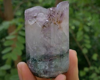 amethyst cylinder with cacoxenite, amethyst core