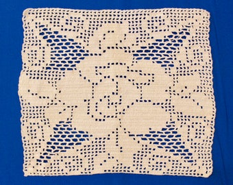 Filet Crochet Doily, Vintage Handmade, Off White, Cream Color, Crochet Doily
