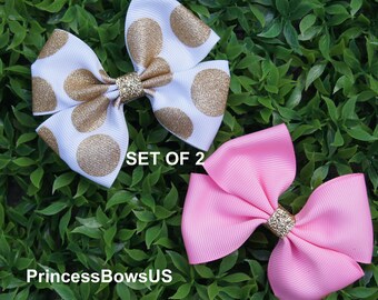 Hair bows,Cute hair bow,gold hair bow,pink hair bow,white hair bow,SET OF 2
