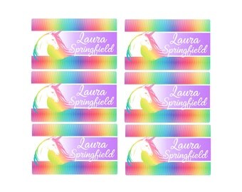 95ct Stick On Clothing Name Labels, Personalized Uniform Labels - Daycare Clothing Rainbow Unicorn, Washable Labels, Peel and Stick Labels
