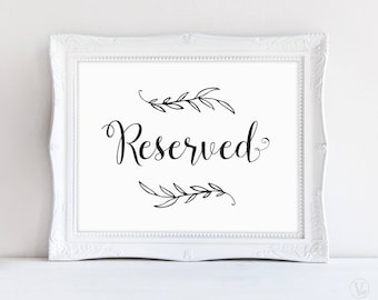 Printable Reserved Sign, Wedding Reserved Sign, Rustic Wedding Sign, Wedding Reception Signs, VW01