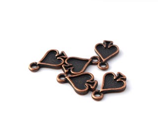 Set of 5 charms ACE of Spades antiqued brass