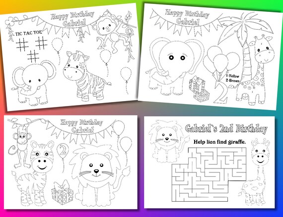 Safari Birthday Party coloring pages activity Personalized