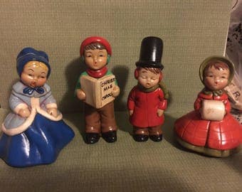 Christmas Carolers; set of 4 Ceramic Christmas Carolers; Christmas Village Home Decor; Holiday Room Decor; 2 Couples carolling;
