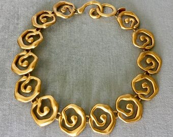 Collier Vintage Helena Rubinstein – Métal Doré Plaque Or – Ras Du Cou élégant – Bijou De Marque Ancien