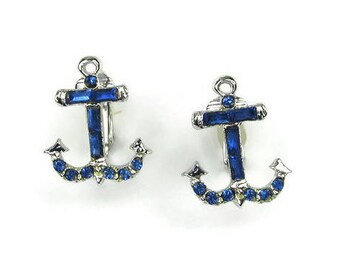 Blue Rhinestone Anchor Earrings
