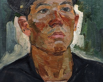VINTAGE MALE PORTRAIT Original Oil Painting by Soviet Russian Ukrainian artist A.Solodovnikov 1960's, Portrait of a man, Socialist Realism