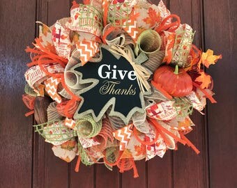 Give Thanks Fall Wreath, Thanksgiving Wreath, Fall Wreath