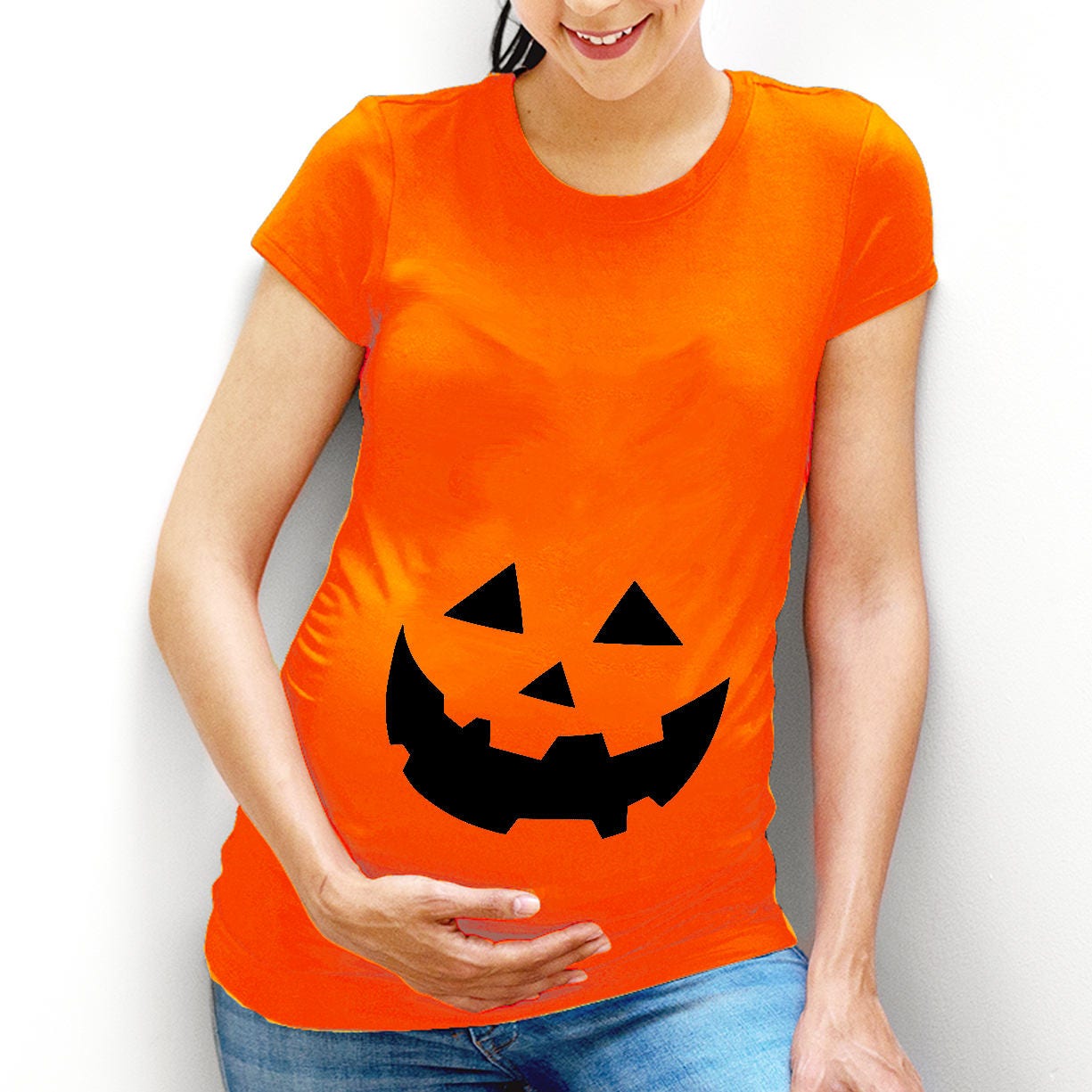 Pumpkin Face Maternity Tshirt Halloween Funny Shirt Top
