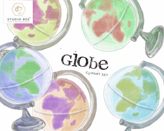 Globe Clipart, Travel Clipart, World Artwork, Travel Journal, Travel Planner, Planner Artwork, Watercolour Globe, World Globe, Commercial