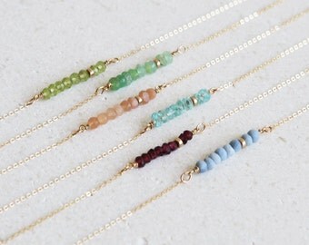 Dainty Beaded Necklace/ Birthstone Bar Necklace/ Layering Necklace/Delicate Necklace/14K Gold Fill/Dainty/ Gift for Her/Bridesmaid Gift,N243