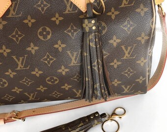 Louis Vuitton Bag Charm Tassel made with Authentic Upcycled Louis Vuitton Canvas and Black Suede