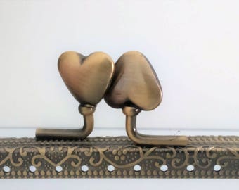 1 bronze metal purse frame with sewing holes 8,5 cm 3.35 inches supplies, heart decoration, cards coin purse frame, engraved purse clasp