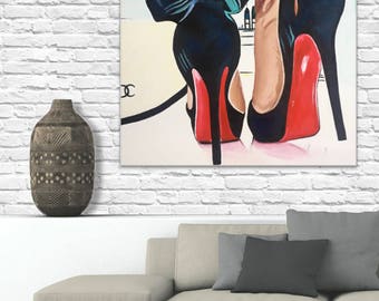 Christian Louboutin Heels Fashion Art illustration Red Bottoms Original Acrylic Painting Chanel