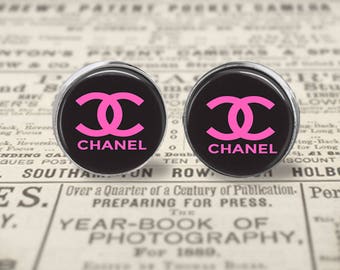 Chanel Inspired Monogram Glass Stud Earrings, Monogrammed Jewelry, Personalized Earrings, Initial Earrings, Preppy Glass Stud Earrings