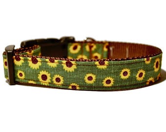 Sunflower Dog Collar, Green Dog Collar, Girl Dog Collar, Fall Dog Collar, Sunflower Cat Collar, Green Cat Collar, Girl Cat Collar