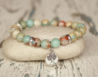 tree of life bracelets healing sister gift under 20 good luck protection charm bracelet bohemian serpentine gemstone beaded bracelet stretch