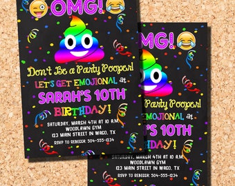 Emoji Invitations, Emoji Birthday Invitations, Poop Emoji Invitations, Rainbow Poop Emoji Invitations, Party Pooper Invitations, Digital