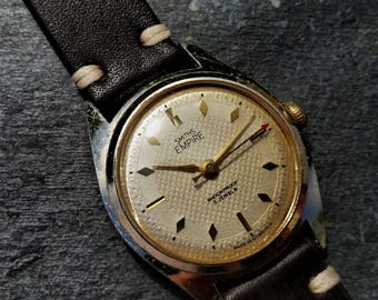 Smiths Men's Watch, Silver Case Watch, Vintage Men's, Smiths Empire, Gents Brown Leather, Mechanical Wrist Watch, Wind Up, Ivory Dial, 1950s