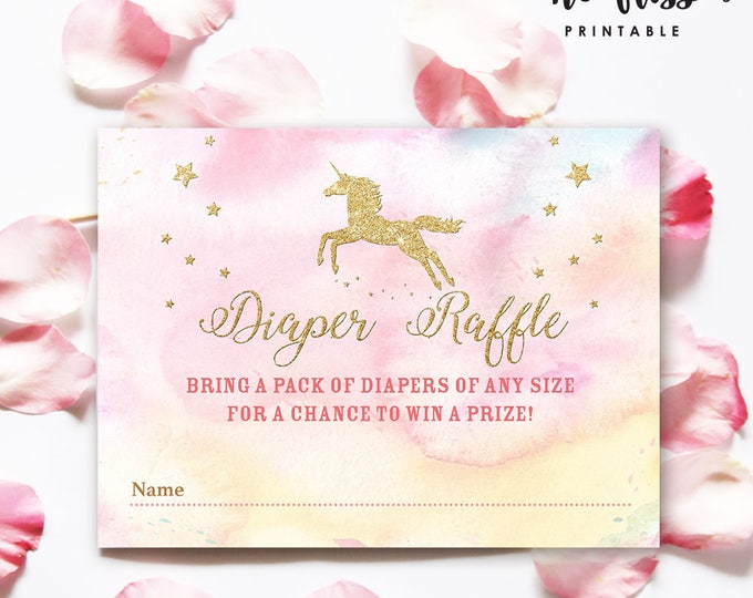 Unicorn Diaper Raffle Tickets | Diaper Game | Baby Diaper Shower Party | Printable Card | Instant Download