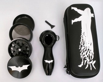 Batman Pipe Case Grinder Bat Glass Pipe Set Magnetic Magic Grinding 2017 Best Seller +Free Shipping