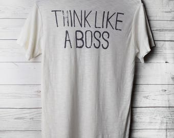 Women's Boxy Crew Boyfriend Graphic Top With "Think Like A Boss" Back Print -Womens Graphic T-Shirt