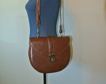 Vintage Accordian Saddlebag Purse, Faux Leather, Vinyl
