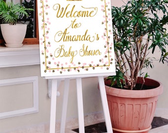 Baby Shower Welcome sign, Princess Welcome sign, Pink, Gold, Welcome sign, Welcome to baby shower,  Girl Baby shower decorations, Pri-23