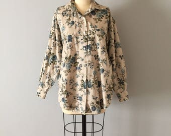 cloudy gray cotton shirt || botanical print shirt || indigo blue botanical shirt