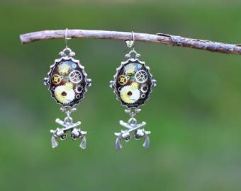 Dangle earrings Steampunk jewelry Girlfriend gift Hoop earrings Geometric jewelry Statement earrings Modern earrings Teen girls gift present