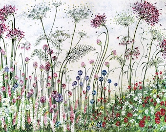 Red Agapanthus and Alliums Giclée Print