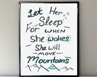 She Will Move Mountains, Mountain Print, Mountain Art, Mountain Poster, Women Power, Girl Power, Inspiring Art, Growth Mindset Poster