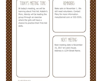 Instant Download! Scout Meeting Flyer in Brown - Editable Printable PDF
