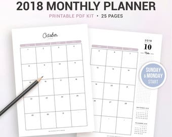 2017-2018 Planner Big Wall Calendar Printable instant gift