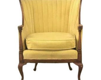 Bright Yellow Antique Velvet Chair! Vintage Yellow Armchair