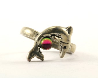 Vintage Dolphin Watermelon Tourmaline Ring 925 Sterling Silver RG 1802