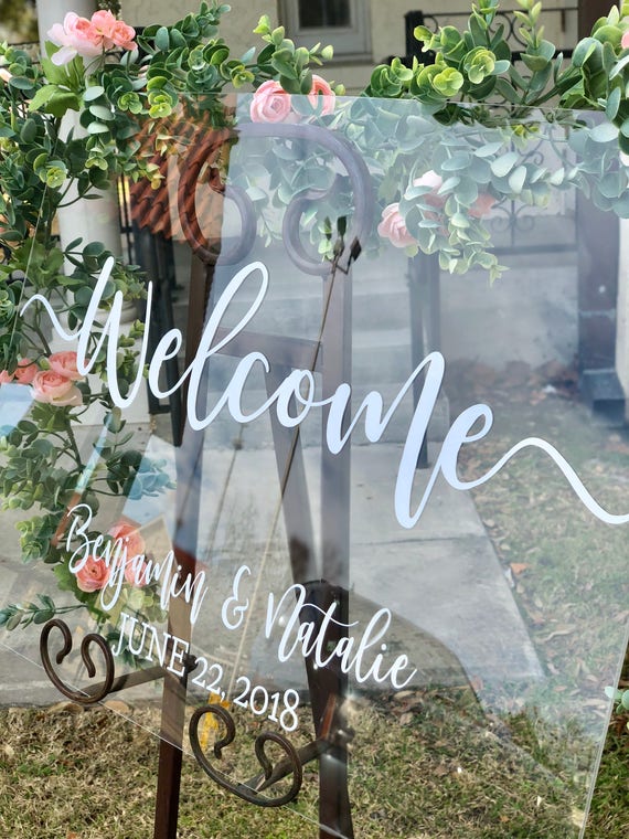 Clear Glass Look Acrylic Wedding Welcome Sign 18x24 in