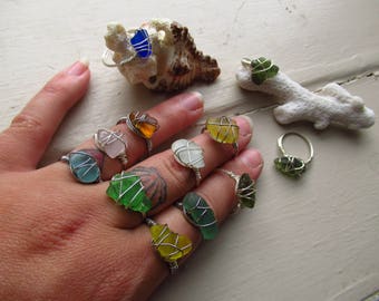 sea glass wire wraped ring , sea glass ring, wire wrapped ring ,beach glass,summer jewelry