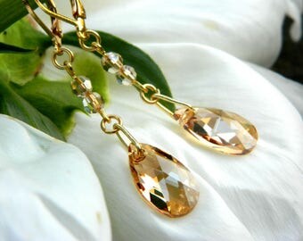 Crystal drop statement earrings bohemian\gewelry birthday\gift\for\mother bridesmaid gift\for\her champagne dangle|earrings wedding|jewelry