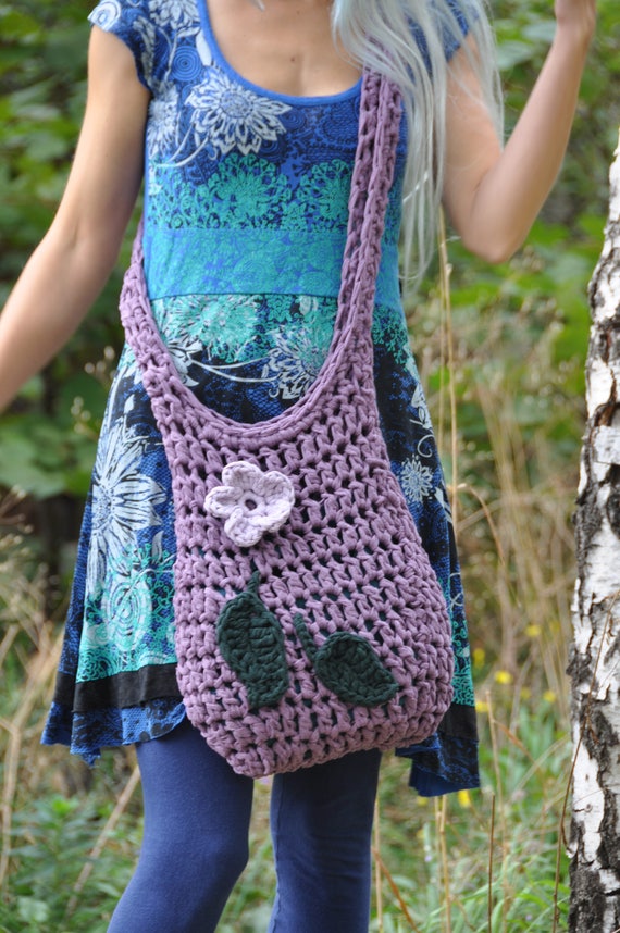 Crochet tote bag hippie handbag gypsy bag floral tote