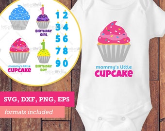 Birthday Cupcake SVG File PACK for Girls Boys Silhouette Cameo Cricut Cut Files dxf eps (Commercial Use ALLOWED*) onesies, mugs, wall art